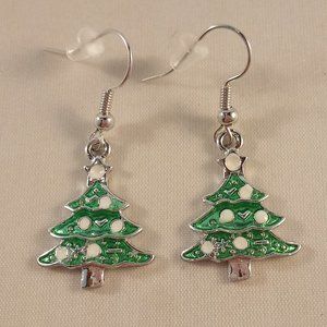 Silver Plated Layered Green Tree Dangle Earrings Women's Party Gift